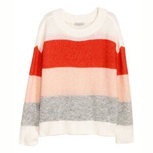 H&M - Wool-Blend Mohair Sweater Jumper | Striped Mutlicolor Colorblock | Small
